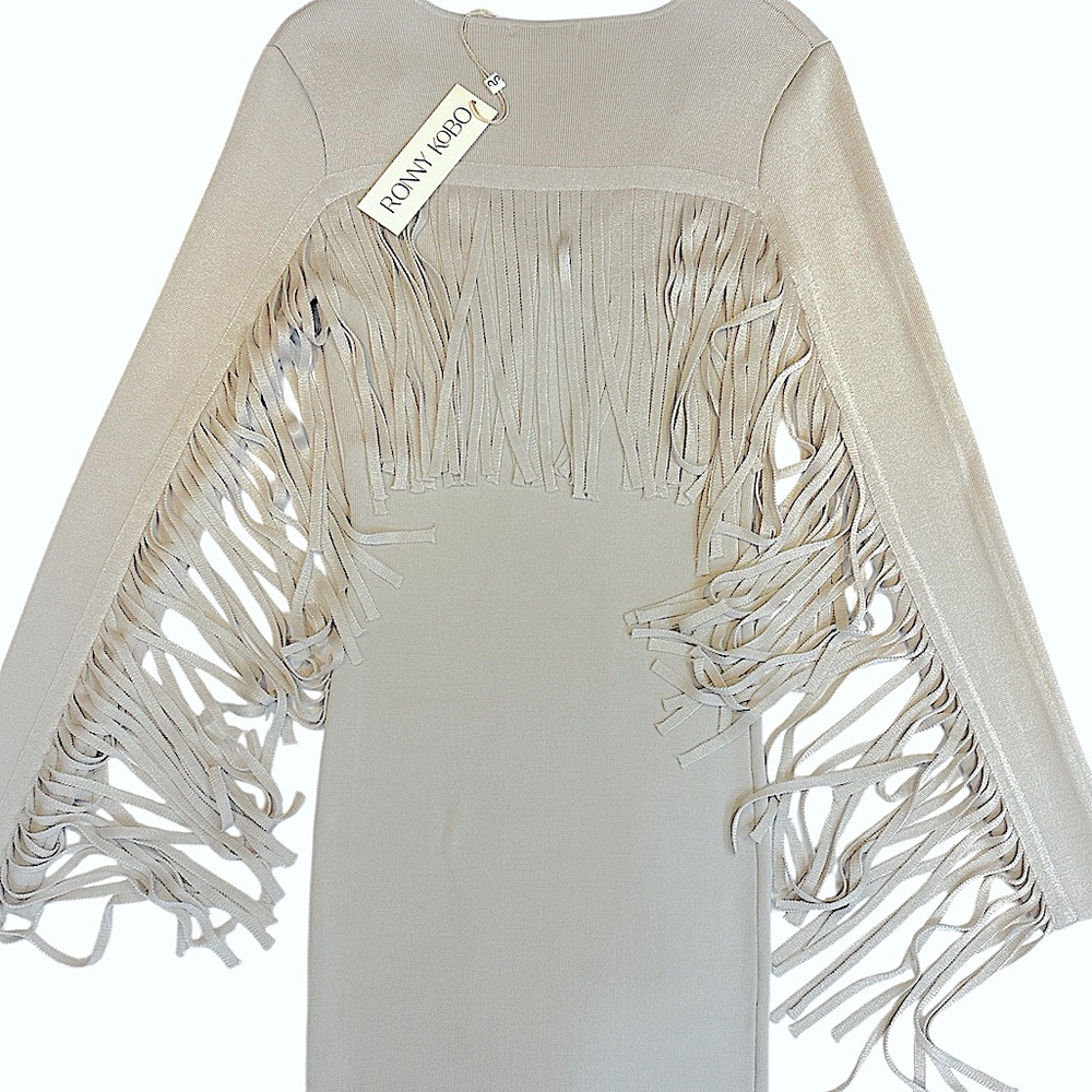RONNY KOBO “Francesca” Fringe Long Sleeve V-Neck Bodycon Dress Size Small - Picture 2 of 6